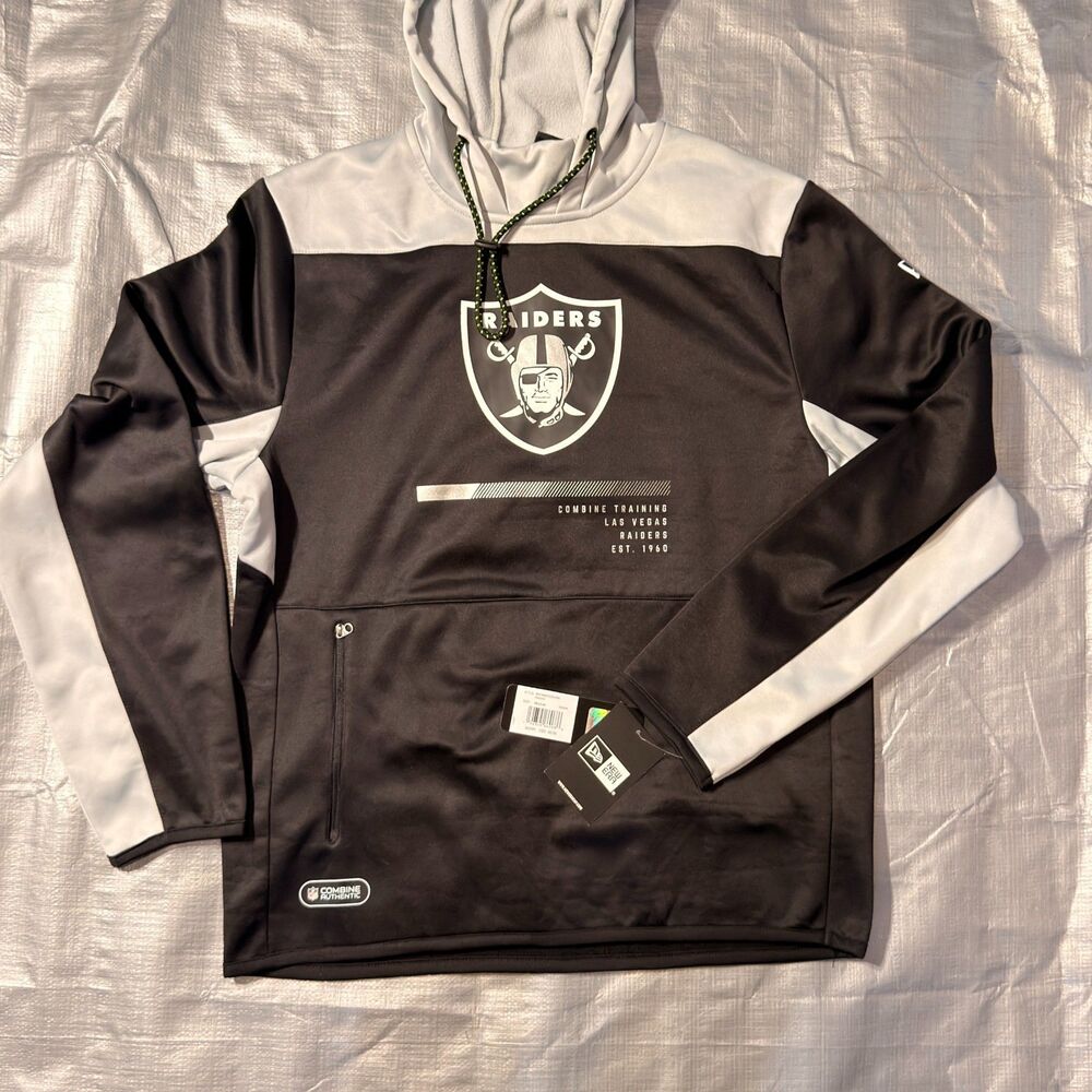 NWT Las Vegas Raiders New Era NFL Combine Hoodie Mens Medium Black Gray Pullover